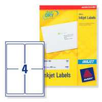 Avery QuickDRY Inkjet Label 139x99.1mm 4 per Sheet Pk25 J8169-25-0