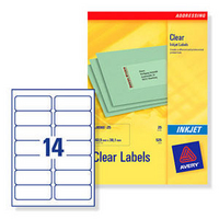 Avery Clear Inkjet Label 99.1x38.1mm 14 per Sheet Pack of 25 J8563-25-0