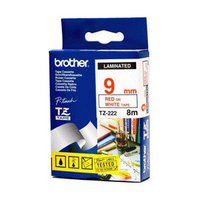 Brother P-Touch Tape TZ222 9mm Labels Red on White TZ-222-0