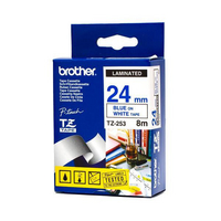 Brother P-Touch Tape TZ253 24mm Labels Blue on White TZ-253-0