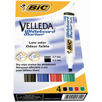 Bic Velleda Whiteboard Marker Bullet Tip Assorted Wallet of 4 017040-0