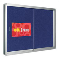 Bi-Office Lockable Glazed Display Notice Board 1000x700mm Blue Fabric-0