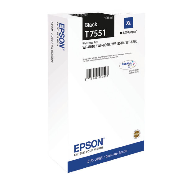 Epson Black T7551 XL Ink Cartridge for WF-8000 Series C13T755140-0