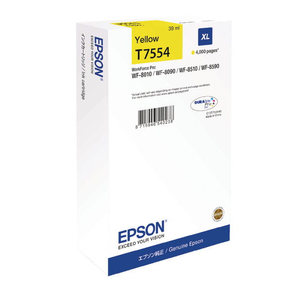 Epson Yellow T7554 XL Ink Cartridge for WF-8000 Series C13T755440-0