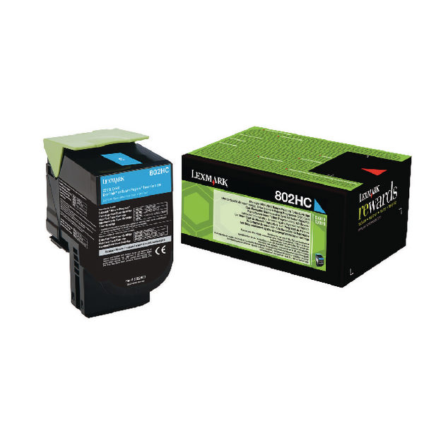 Lexmark 802HC Toner Cartridge High Yield Cyan 80C2HC0-0