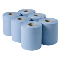 2Work Centrefeed Roll 3-Ply Blue 135m Pack of 6 2W00083-0