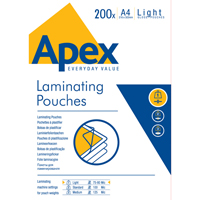 Fellowes Apex Laminating Pouch A4 Light Duty 6005301 Pack of 200-0