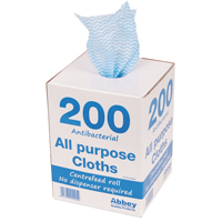 Antibacterial Cloths on a Roll 220 x 370mm Blue Box of 200 CCIAB201A-0