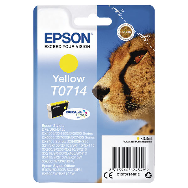 Epson T0714 Yellow Ink Cartridge C13T07144012-0