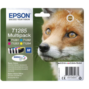 Epson T1285 Black Cyan Magenta Yellow Ink Cartridge Value Pk4 C13T12854012-0