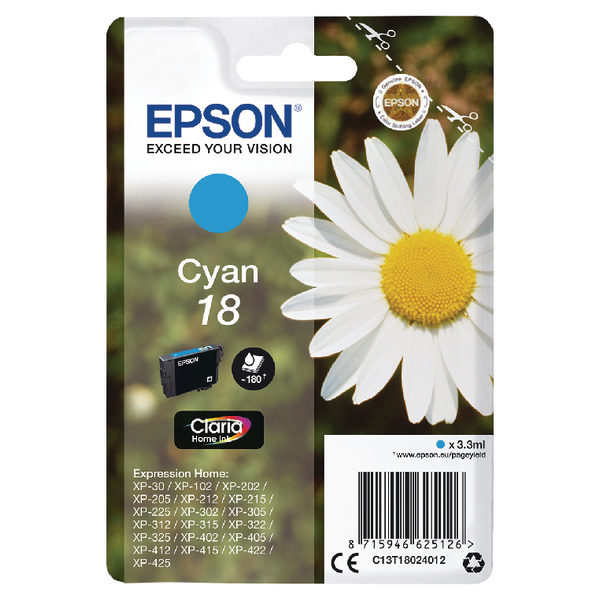 Epson 18 Cyan Ink Cartridge C13T18024012-0