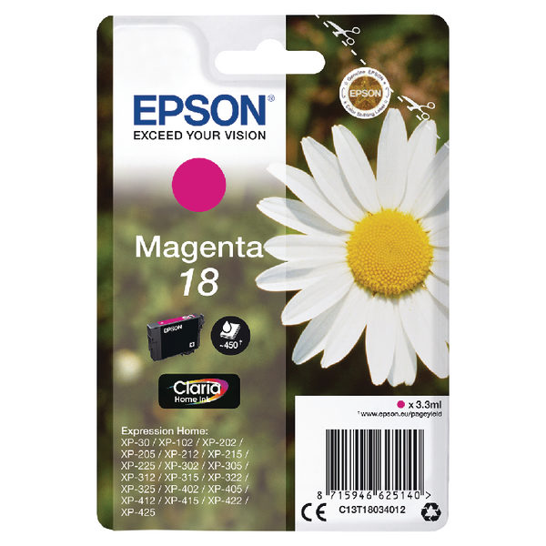 Epson 18 Magenta Ink Cartridge C13T18034012-0
