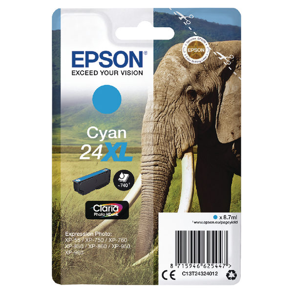 Epson 24XL Cyan Ink Cartridge C13T24324012-0