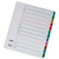 Concord Index 1-12 A4 Extra-Wide For Punched Pocket White With Multi-Colour Tabs 09801/CS98