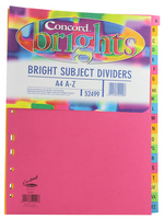 Concord Bright Subject Dividers A4 A-Z Assorted 52499 Pk10