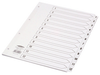 Concord Classic Index 1-12 A4 White Board with Clear Mylar Tabs 01201 CS12