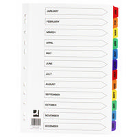 Q-Connect Index A4 Multi-Punched January-December Reinforced Multi-Colour Pre-Printed Tabs KF01524