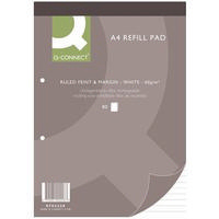 Q-Connect Refill Pad A4 Ruled Feint and Margin Punched 2-Hole Head Bound 80 Leaf